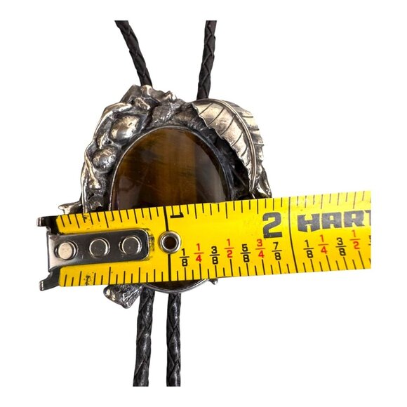 Large Artisan Crafted Tigers Eye Sterling Silver Bolo Tie Southwestern Signed 76 - Picture 5 of 8